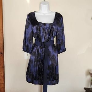 Classiques Entier Womens Silk Blend Stretch Floral Print Belted Dress Medium